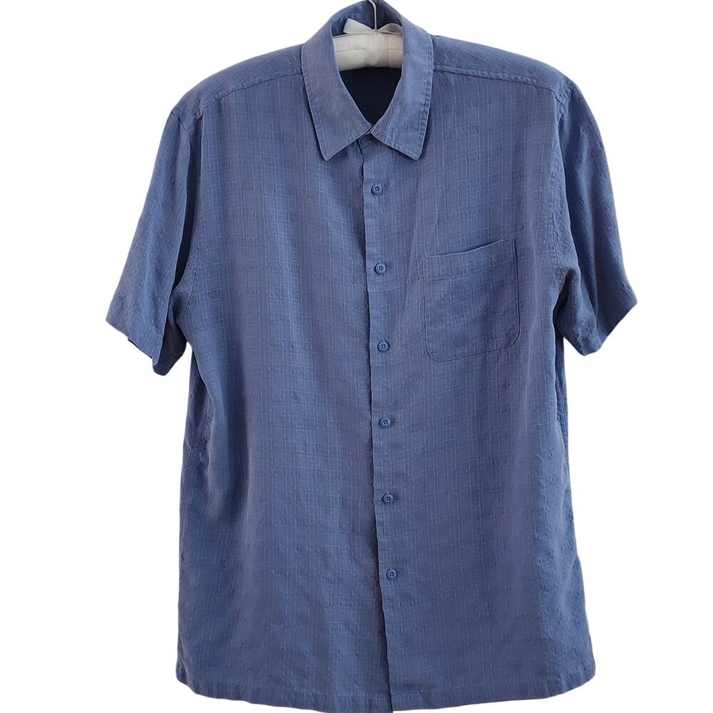 Age of Wisdom Mens Sz L Blue Textured Modal Short Sleeve Button Up Shirt Pocket
